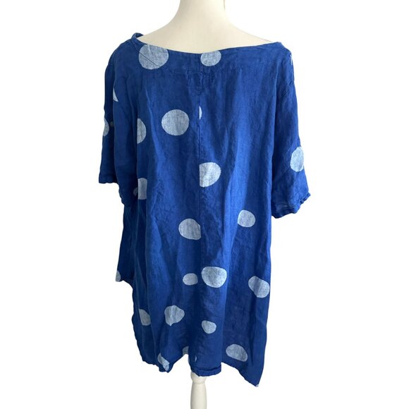 BELLE FRANCE Blue Polka Dot Linen Blend Top Size Medium - Picture 2 of 7